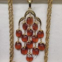 ALFRED PHILIPPE CROWN TRIFARI ROOT BEER 3 STRAND WATERFALL NECKLACE Set WithExtras