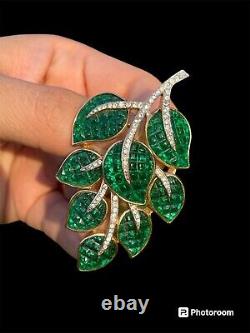 ALFRED PHILIPPE TRIFARI INVISIBLE SET GREEN LEAF BROOCH PIN Book Piece