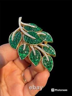 ALFRED PHILIPPE TRIFARI INVISIBLE SET GREEN LEAF BROOCH PIN Book Piece