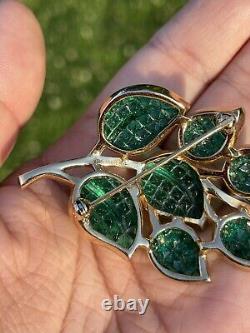 ALFRED PHILIPPE TRIFARI INVISIBLE SET GREEN LEAF BROOCH PIN Book Piece