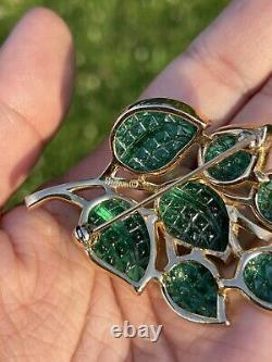 ALFRED PHILIPPE TRIFARI INVISIBLE SET GREEN LEAF BROOCH PIN Book Piece