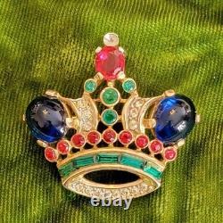 Alferd Philippe? TRIFARI Gold Plated Royal Jeweled Crown Brooch missing 1 stone