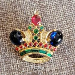Alferd Philippe? TRIFARI Gold Plated Royal Jeweled Crown Brooch missing 1 stone