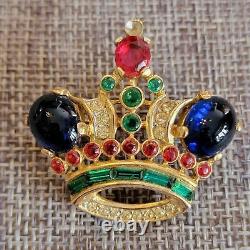Alferd Philippe TRIFARI Gold Plated Royal Jeweled Crown Brooch missing 1 stone