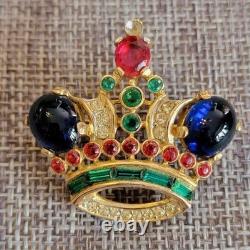 Alferd Philippe? TRIFARI Gold Plated Royal Jeweled Crown Brooch missing 1 stone