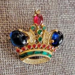 Alferd Philippe? TRIFARI Gold Plated Royal Jeweled Crown Brooch missing 1 stone