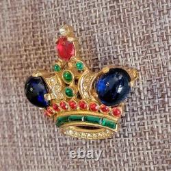 Alferd Philippe? TRIFARI Gold Plated Royal Jeweled Crown Brooch missing 1 stone