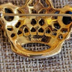 Alferd Philippe? TRIFARI Gold Plated Royal Jeweled Crown Brooch missing 1 stone