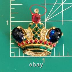 Alferd Philippe? TRIFARI Gold Plated Royal Jeweled Crown Brooch missing 1 stone