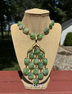 Alfred Philippe 1950s TRIFARI Jade Green LUCITE Waterfall Chandelier Necklace