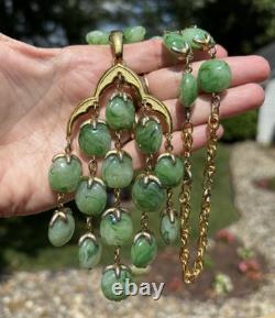 Alfred Philippe 1950s TRIFARI Jade Green LUCITE Waterfall Chandelier Necklace
