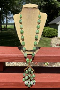 Alfred Philippe 1950s TRIFARI Jade Green LUCITE Waterfall Chandelier Necklace