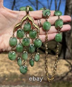 Alfred Philippe 1950s TRIFARI Jade Green LUCITE Waterfall Chandelier Necklace