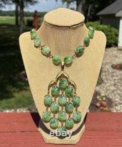 Alfred Philippe 1950s TRIFARI Jade Green LUCITE Waterfall Chandelier Necklace