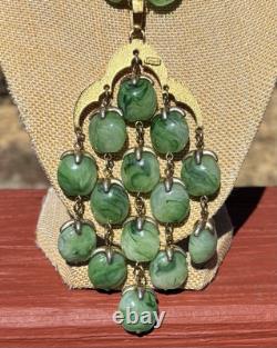 Alfred Philippe 1950s TRIFARI Jade Green LUCITE Waterfall Chandelier Necklace