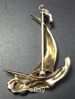 Alfred Philippe Antique Sterling Silver Rhinestone Nautical Sail Boat Pin