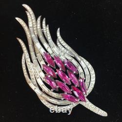 Alfred Philippe CROWN TRIFARI Clear Pink Fuchsia Flower Floral Flame Brooch Pin