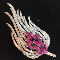 Alfred Philippe CROWN TRIFARI Clear Pink Fuchsia Flower Floral Flame Brooch Pin