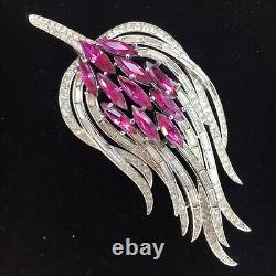 Alfred Philippe CROWN TRIFARI Clear Pink Fuchsia Flower Floral Flame Brooch Pin