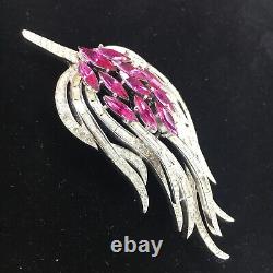 Alfred Philippe CROWN TRIFARI Clear Pink Fuchsia Flower Floral Flame Brooch Pin