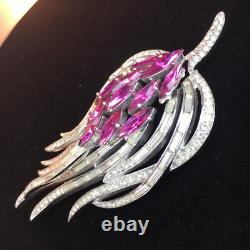 Alfred Philippe CROWN TRIFARI Clear Pink Fuchsia Flower Floral Flame Brooch Pin