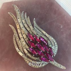 Alfred Philippe CROWN TRIFARI Clear Pink Fuchsia Flower Floral Flame Brooch Pin
