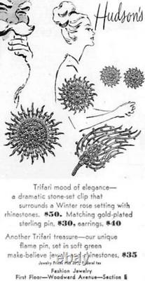 Alfred Philippe CROWN TRIFARI Clear Pink Fuchsia Flower Floral Flame Brooch Pin