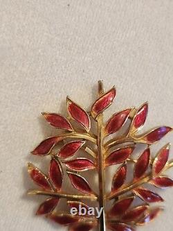 Alfred Philippe Crown TRIFARI Enamel Leaves Pin Autumn Tree RED Christmas Brooch