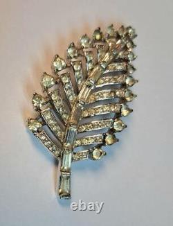 Alfred Philippe Crown Trifari 1948 Patent Numbered Rhinestone Fern Leaf Brooch