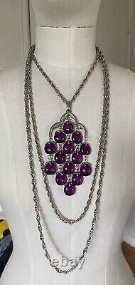 Alfred Philippe Crown Trifari 3 Strand Purple Waterfall Lucite Necklace 1955-69