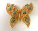 Alfred Philippe Crown Trifari Cabochon Faux Coral Turquoise Butterfly Brooch Pin