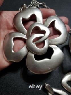 Alfred Philippe Crown Trifari Chunky Massive Hidden Hearts Silver Necklace +RARE