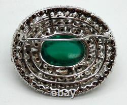 Alfred Philippe Crown Trifari Emerald Poured Glass & Rhinestone Brooch