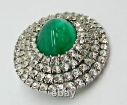 Alfred Philippe Crown Trifari Emerald Poured Glass & Rhinestone Brooch