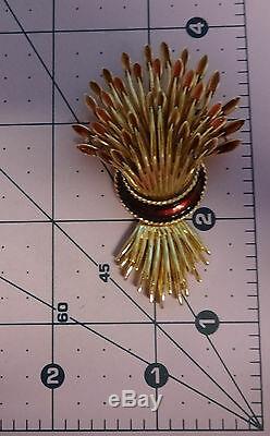 Alfred Philippe Crown Trifari Enamel Gold Tone Spikelets Flowers Pin Brooch Rare