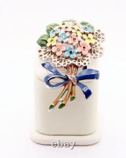 Alfred Philippe Crown Trifari Enamel Rhinestone Fur Clip Flower Bouquet FREE Sh