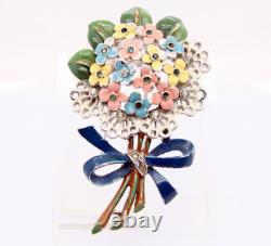 Alfred Philippe Crown Trifari Enamel Rhinestone Fur Clip Flower Bouquet FREE Sh