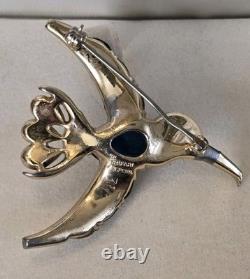Alfred Philippe Crown Trifari Gilded Jelly Belly Hummingbird Pin Moonstone Cabs
