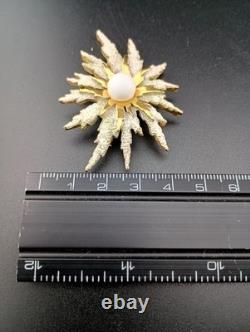 Alfred Philippe Crown Trifari Gold Plated Pearl Starburst Sunburst Pin Brooch