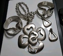 Alfred Philippe Crown Trifari Hidden Hearts Silver Necklace Bracelet Earrings