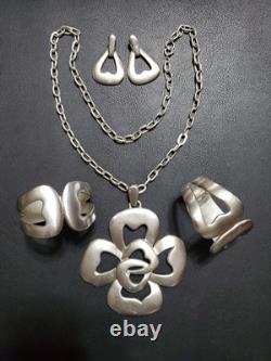 Alfred Philippe Crown Trifari Hidden Hearts Silver Necklace Bracelet Earrings