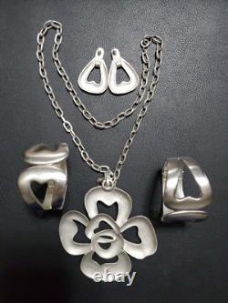 Alfred Philippe Crown Trifari Hidden Hearts Silver Necklace Bracelet Earrings