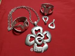 Alfred Philippe Crown Trifari Hidden Hearts Silver Necklace Bracelet Earrings