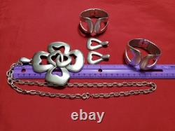 Alfred Philippe Crown Trifari Hidden Hearts Silver Necklace Bracelet Earrings