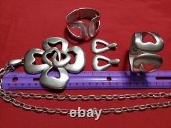 Alfred Philippe Crown Trifari Hidden Hearts Silver Necklace Bracelet Earrings