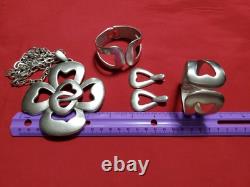 Alfred Philippe Crown Trifari Hidden Hearts Silver Necklace Bracelet Earrings