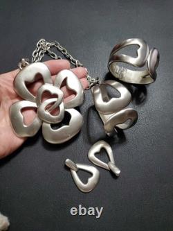 Alfred Philippe Crown Trifari Hidden Hearts Silver Necklace Bracelet Earrings