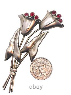 Alfred Philippe Crown Trifari Large Sterling Silver Figural Tulips Brooch