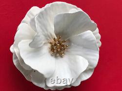 Alfred Philippe Crown Trifari Large White Poppy Flower Enamel Pin Brooch