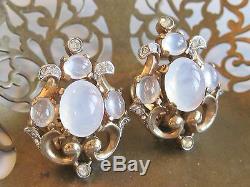 Alfred Philippe Crown Trifari Moonstone Rhinestone Clip On Earrings Pat 1946